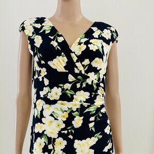 Ralph Lauren women's black floral print dress faux wrap sleeveless Size 8